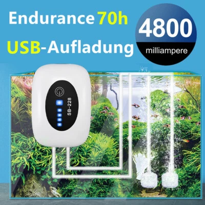 4800mAh Aquarium Luftpumpe Akku Sauerstoffpumpe USB Pumpe für Haus & Fischtank - Bild 1 von 4