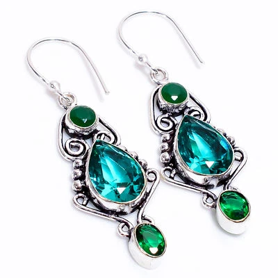 Brincos pendurados de prata esterlina 925 moda diópsido verde apatita 2,1" ARE-1860 - Imagem 1 de 3