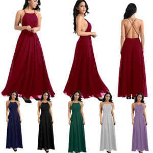 Womens Formal Wedding Bridesmaid Backless Long Evening Party Prom Cocktail Dress - Picture 1 of 39