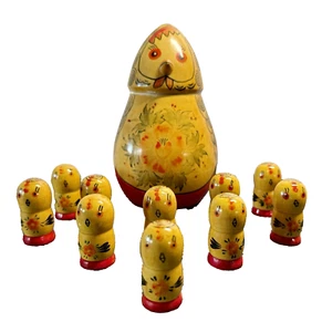 Vintage Russian Nesting Bird Chicken Hen and Chicks Doll 11 Piece Set 6.5" - Picture 1 of 8