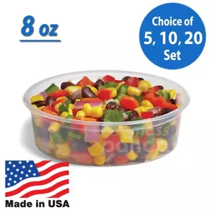 8oz Round Clear Plastic Deli Food/Soup Restaurant Storage Container Cup w/ Lids - Picture 1 of 4