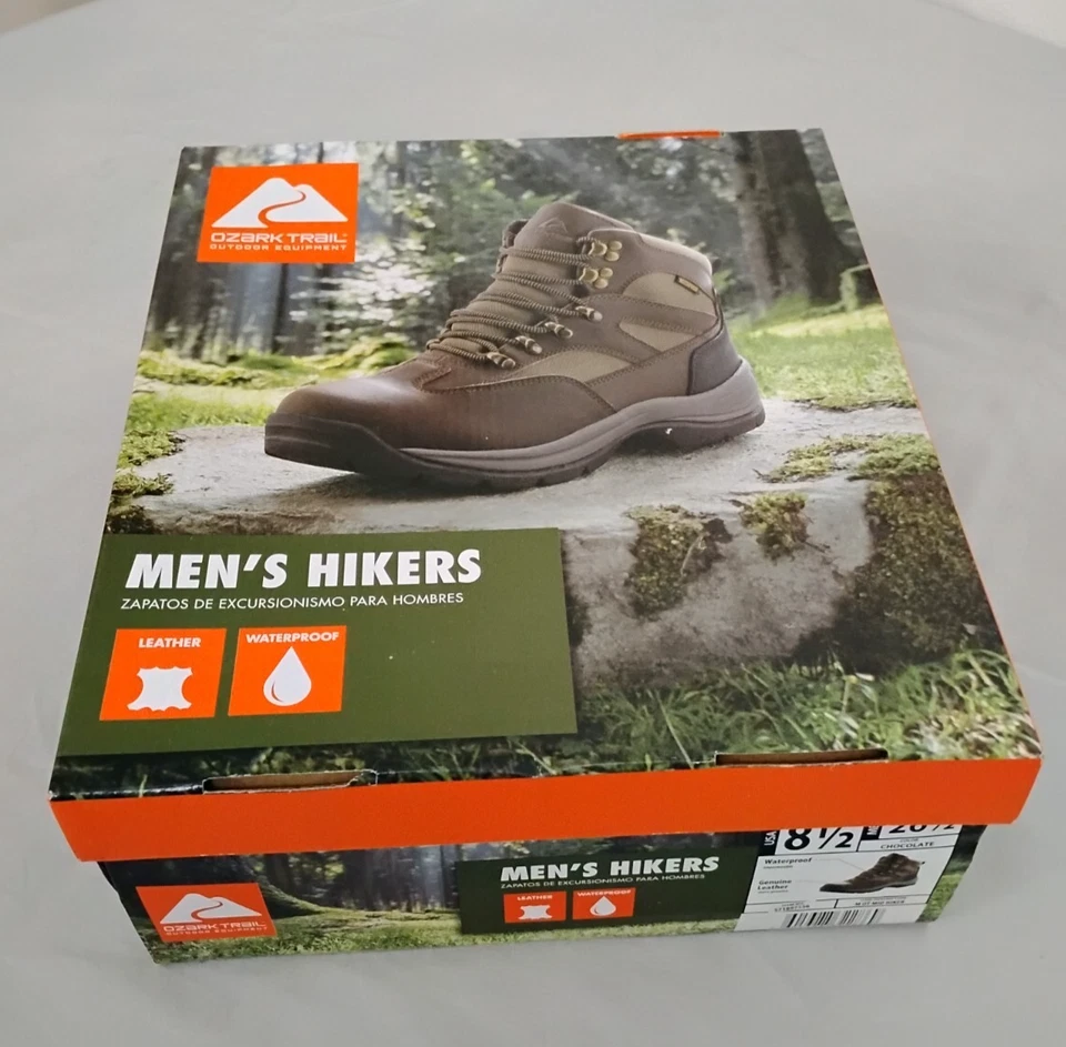 Ozark Trail Mens Mid Hiker BOOTS Camo/ Leather Waterproof Insulated - Size 8.5
