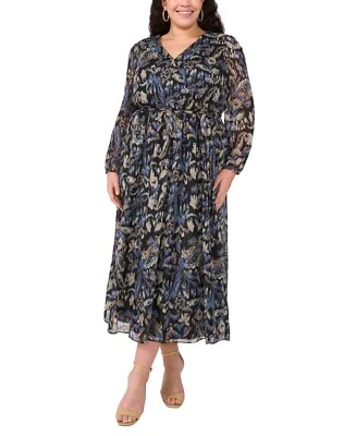 Maxi Vestido MSK Talla Grande Estampado Gasa Imitación Envoltura Para Mujer 2X Negro Rico L/S Foto 1 de 4