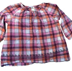 Oshkosh Plaid Embroidered Top Girls 5 Pink Check Long Sleeve Cotton western - Picture 1 of 9