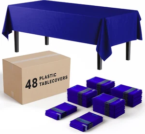 Navy Tablecloths for Rectangle Tables 48 Pack Plastic Table Cloth Disposable 54" - Picture 1 of 6