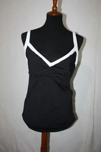 NWT Seafolly Sz 10 US Block Party Black Ruched Tankini DD Cup Singlet White Trim - Picture 1 of 6