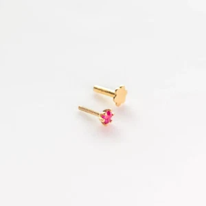 Real 0.05 Ct Sapphire Tragus Helix Nose Screw Stud Piercing Pin 14K Yellow Gold - Picture 1 of 7