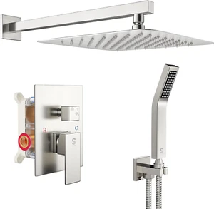 12 Inches Bathroom Luxury Rain Mixer Shower Combo Set Wall Mounted Rainfall Show - Picture 1 of 12