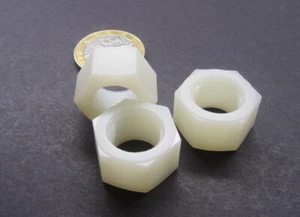 Hex Nut, Natural Nylon Plastic, 1/2"-20 x 49/64" W x 7/16" H, 25 Pcs - Picture 1 of 12