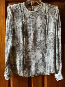 Vintage Andre Laug Sz M Silk Grey Floral Long Sleeve Blouse Italy Zip Bling NWT - Picture 1 of 5