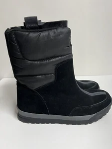 Lands End Womens Black  Suede Winter Boots Quilted Pullon 7B Lined - Picture 1 of 9