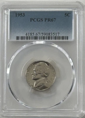 1953 Jefferson Nickel 5 Cents, PCGS PR67 - Image 1 of 4