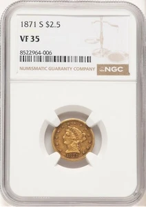 1871-S $2.5 Gold Liberty Head Coin  Small mintage - Picture 1 of 2