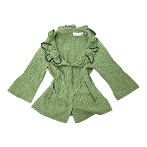 Charlie & Robin Green 3/4 Sleeves Buttons Up Wool Flowers Embellished Cardigan M - Picture 1 of 19
