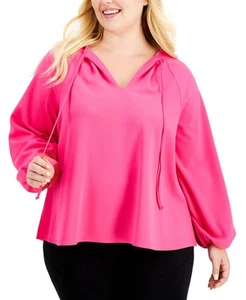 Alfani Women's Plus Size Stretch Crepe Balloon-Sleeve Top (Fuchsia Flame, 2X) - Picture 1 of 3