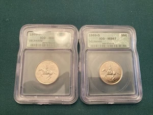 1999 P + D Delaware Quarters MS 67 By ICG - Picture 1 of 4