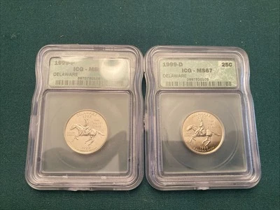 1999 P + D Delaware Quarters MS 67 By ICG - Image 1 of 4