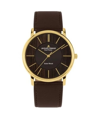 JACQUES LEMANS Relógio Masculino Analógico Quartzo Casual Vestido Clássico Mostrador Marrom Impermeável - Imagem 1 de 4