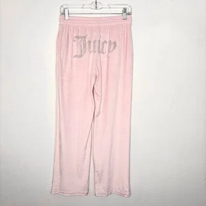 Pantalones de pijama Juicy Couture pequeños de terciopelo rosa Y2K estrás ropa de dormir para salón - Imagen 1 de 9