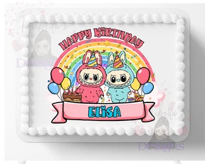 Fuzzy Teeth Monsters Edible Image Labu Birthday Cake Topper Frosting Sheet - Picture 1 of 2