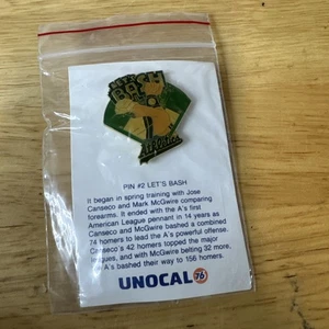 Vintage 1989 Oakland Athletics Lapel Hat Pin UNOCAL 76 #2 Of 5 Let's Bash - Picture 1 of 3