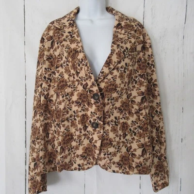 New $168 Free People Cali Blazer M Brown Floral Boho Peasant - Image 1 of 4