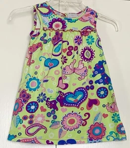 Hanna Andersson Size 4 Play Dress Sleeveless Colorful Green Floral Hearts - Picture 1 of 11