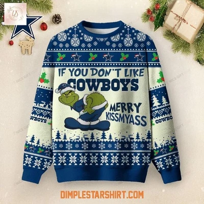 Personalized Dallas Cowboys Merry Kissmyass Ugly Christmas Sweater Unisex Fit - Image 1 of 4