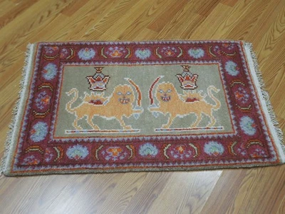 Alfombra turca Oushak, alfombra moderna (árbol de la vida) de león, alfombra bohemia hecha a mano 2x3,1 pies Foto 1 de 4