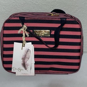 Jessica Simpson große Kosmetik Kulturbeutel rosa schwarz gestreift Harper Set NEU - Bild 1 von 7
