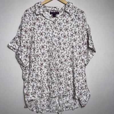Camisa para mujer Gloria Vanderbilt estampada floral manga corta botón delantero 2X Foto 1 de 4