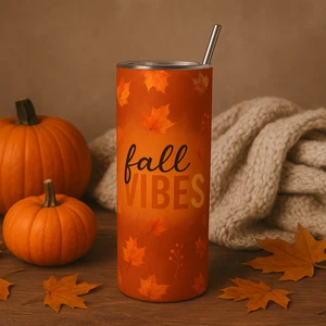 Fall Vibes 20 Unzen dünner Becher - Autumn Leaves Edelstahlbecher mit Strohhalm - Bild 1 von 9