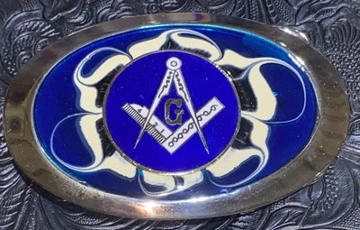 Masonic Freemason Belt Buckle Vintage Metal Enamel Excellent Mason Oval - Image 1 of 4