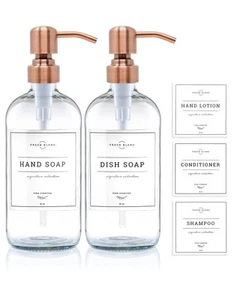 Clear Glass Soap Dispenser, 2 Pack Kitchen Soap Dispenser Set with Stainless ... - Picture 1 of 6