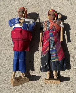 Vintage Folk Art Handmade Guatemalan Fabric Dolls Set Of 2 - Picture 1 of 4