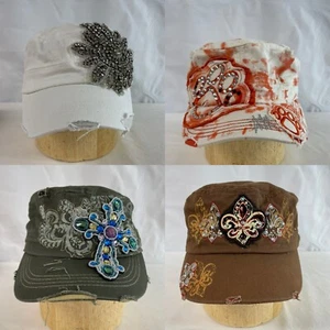 Lote de (4) gorra de béisbol con correa desgastada para mujer con joyas multicolor A - Imagen 1 de 12