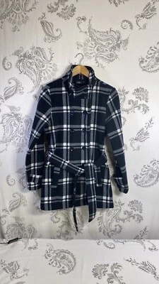 Ike Behar женщин бушлат черный белый клетку размер L галстук кнопка длинным рукавом - Изображение 1 из 4