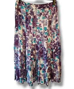 Per Una Flared linen Maxi Skirt UK 14 L35” Panelled Floral Purple Blue - Picture 1 of 5