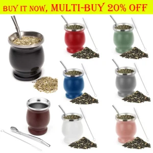 Double-Wall Yerba Mate Cup Yerba Mate Gourd Set Mate Tea Cup Bombilla Straw - Picture 1 of 18