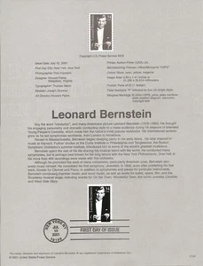 #0134 34c Leonard Bernstein #3521 Souvenir Page - Picture 1 of 1