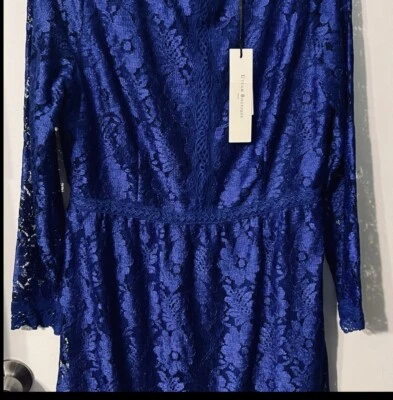 Uttam Boutique Neu mit Etikett royalblau L/Ärmel Spitze gefüttert Urlaub Kleid Größe 8/10 US - Bild 1 von 4