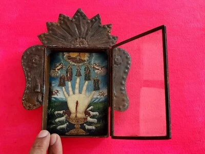 mexicano nicho mano poderosa arte popular colgante de pared arte sacro arte colonial santuario Foto 1 de 4