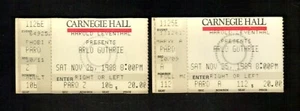 TWO 1988 & 1989 HOLIDAY CONCERT TICKET STUBS ARLO GUTHRIE CARNEGIE HALL NY City - Picture 1 of 2