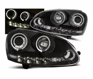 headlights for VW GOLF 5 2003 2004 2005 2006 2007 2008 2009 angel eyes black LHD - Picture 1 of 1