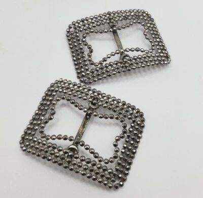 Antique Victorian Steel Cut Shoe Buckles Made In France Vintage Costume Jewelry - Image 1 of 4