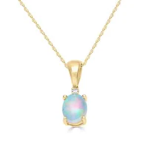 0.88 Ct Opal & Lab Grown CVD Diamond Prong Pendant 10K Solid Yellow Gold - Picture 1 of 4