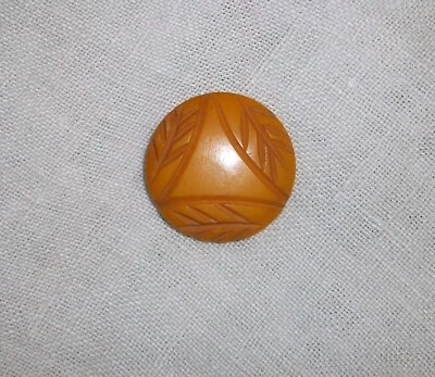Vintage Collectable Carved Butterscotch Bakelite Shank Button Leaf Branch 1 1/8" - Image 1 of 4