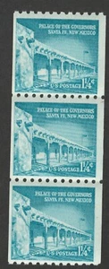 US. 1054A. 1 1/4c. Washington Coil Strip of 3. Small Holes. MNH. 1960 - Picture 1 of 1