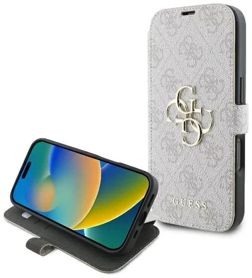 Genuine Guess Book Case 4G Metal Logo Impact for iPhone 16 Pink - Image 1 of 4