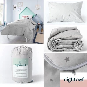 Grey Stars Coverless Duvet Fine Bedding Night Owl Cotton Single 7 Tog Washable - Picture 1 of 6